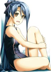 Rule 34 | 1girl, bad id, bad pixiv id, blue hair, breasts, brown eyes, competition swimsuit, eiyuu densetsu, falcom, female focus, large breasts, laura s. arseid, long hair, one-piece swimsuit, ponytail, sen no kiseki, shikei, solo, swimsuit