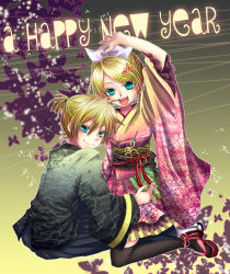 Rule 34 | 1boy, 1girl, bad id, bad pixiv id, blonde hair, brother and sister, chirota, green eyes, japanese clothes, kagamine len, kagamine rin, kimono, new year, short hair, siblings, twins, vocaloid