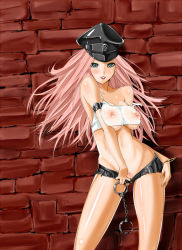 Rule 34 | armband, bracelet, breasts, capcom, covered erect nipples, cuffs, final fight, handcuffs, hat, jewelry, lipstick, long hair, makeup, marubonman, midriff, navel, nipples, peaked cap, pink hair, poison (final fight), pussy, see-through, short shorts, shorts, standing, strap slip, tank top, underboob