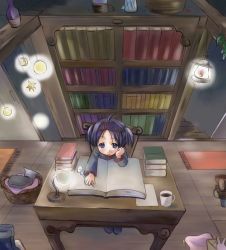 Rule 34 | 1girl, ahoge, book, cat, head rest, kazuto izumi, library, original, solo