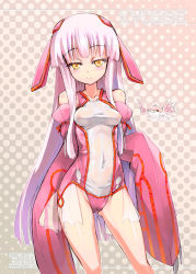 Rule 34 | 00s, 1girl, alternate color, blush, breasts, cameltoe, character name, costume, covered erect nipples, creatures (company), game freak, gen 3 pokemon, highres, homura subaru, kyogre, legendary pokemon, long hair, medium breasts, moemon, naughty face, nintendo, nipples, one-piece swimsuit, personification, pink hair, pokemon, see-through, shiny pokemon, solo, swimsuit, yellow eyes