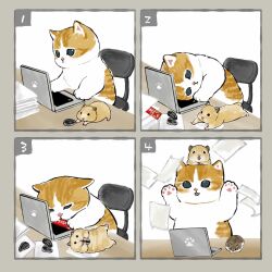 Rule 34 | blue eyes, cat, chair, computer, desk, hamster, highres, juno (mofu sand), laptop, no humans, numbered panels, office chair, original, paper, swivel chair