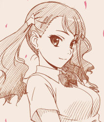 10s 1girl anjou_naruko ano_hi_mita_hana_no_namae_wo_bokutachi_wa_mada_shiranai. breasts female_focus hair_ornament hairclip looking_at_viewer monochrome route39 smile solo twintails upper_body