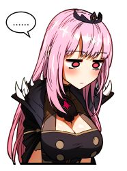 ... 1girl black_cape blush breasts cape cleavage commentary ddolbang frown highres hololive hololive_english jitome large_breasts long_hair mori_calliope mori_calliope_(1st_costume) pink_hair red_eyes shoulder_spikes solo spikes spoken_ellipsis tiara transparent_background upper_body virtual_youtuber