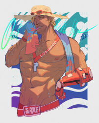 Rule 34 | 1boy, abs, arm hair, bara, beard, beard stubble, brown hair, cassidy (overwatch), chest hair, dark-skinned male, dark skin, facial hair, fuge oni666, hairy, large pectorals, lifeguard, lifeguard cassidy, male focus, mature male, mechanical arms, muscular, muscular male, mustache, mustache stubble, navel, navel hair, nipples, overwatch, pectorals, short hair, single mechanical arm, solo, stomach, stubble, sweat, thick eyebrows, topless male, towel, whistle, whistle around neck