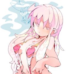 Rule 34 | 1girl, breasts, breasts apart, bright pupils, commentary request, hands up, hata no kokoro, hatching (texture), highres, linear hatching, long hair, looking at viewer, mask, massakasama, medium breasts, multicolored clothes, multicolored swimsuit, navel, no sclera, one-piece swimsuit, parted lips, pink eyes, pink hair, pink one-piece swimsuit, pink slingshot swimsuit, red one-piece swimsuit, red slingshot swimsuit, slingshot swimsuit, solo, swimsuit, touhou, upper body, white background, white one-piece swimsuit, white pupils, white slingshot swimsuit, yellow one-piece swimsuit, yellow slingshot swimsuit