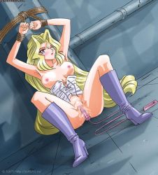 Rule 34 | bdsm, blonde hair, blush, bondage, boots, bound, bound wrists, breasts, censored, corset, high heel boots, high heels, jurty, knee boots, kujaku mai, large breasts, lipstick, long hair, makeup, nipples, object insertion, one eye closed, purple eyes, pussy, rope, sex toy, spread legs, vaginal, vaginal object insertion, very long hair, vibrator, wink, yu-gi-oh!, yuu-gi-ou, yu-gi-oh! duel monsters