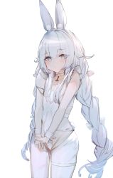 Rule 34 | + +, 1girl, animal ear fluff, animal ears, azur lane, bare shoulders, blush, braid, closed mouth, commentary request, grey eyes, hair between eyes, hairband, highres, le malin (azur lane), le malin (listless lapin) (azur lane), long hair, looking at viewer, low twintails, official alternate costume, pantyhose, rabbit ears, simple background, solo, tota (sizukurubiks), twin braids, twintails, very long hair, white background, white hairband, white pantyhose, wrist cuffs