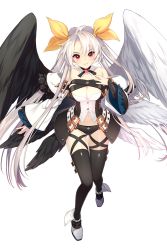 Rule 34 | 1girl, angel wings, asymmetrical wings, bare shoulders, black panties, black thighhighs, black vs white, black wings, breasts, choker, cleavage, cosplay, crossover, dizzy (guilty gear), dizzy (guilty gear) (cosplay), guilty gear, guilty gear xrd, hair ornament, highres, large breasts, long hair, looking at viewer, metatron (soccer spirits), mismatched wings, multiple wings, official art, panties, red eyes, resized, shirahane nao, soccer spirits, stomach, tail, thighhighs, trait connection, transparent background, twintails, underwear, upscaled, white hair, white wings, wings