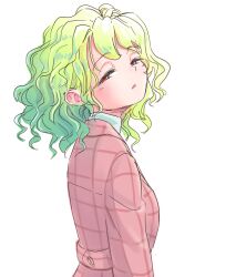 Rule 34 | 1girl, alternate costume, coat, commentary request, gradient hair, green hair, half-closed eyes, kazami yuuka, looking to the side, multicolored hair, open mouth, plaid, plaid coat, red coat, red eyes, s-a-murai, short hair, solo, touhou, variant set, wavy hair, white background