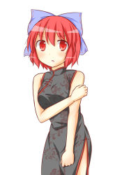 Rule 34 | &gt;:o, 1girl, :o, alternate costume, bow, china dress, chinese clothes, dress, hair bow, puchimirin, red eyes, red hair, sekibanki, short hair, touhou, v-shaped eyebrows