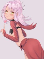 Rule 34 | 1girl, blush, breasts, chloe von einzbern, dark-skinned female, dark skin, fate/grand order, fate/kaleid liner prisma illya, fate (series), heart, highres, index finger raised, looking at viewer, medium hair, pink hair, reinama, simple background, small breasts, smile, solo, tongue, tongue out, yellow eyes