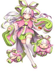Rule 34 | 1girl, artist request, bow, capelet, doll, floating hair, food fantasy, geta, green skirt, hair bow, highres, hishi mochi (food fantasy), japanese clothes, kimono, layered clothes, layered kimono, long hair, looking at viewer, multicolored hair, needle, official art, pink capelet, pink eyes, pleated skirt, sewing needle, skirt, smile, solo, straight-on, streaked hair, striped, striped bow, tachi-e, thighhighs, thread, transparent background, very long hair, white hair, white kimono, white thighhighs, zettai ryouiki