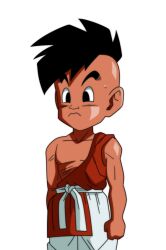 1boy black_eyes black_hair dark-skinned_male dark_skin dragon_ball nervous nervous_sweating solo sweat sweatdrop tagme uub