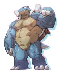 Rule 34 | 1boy, abs, absurdres, blastoise, cannon, claws, creatures (company), fangs, flexing, game freak, gen 1 pokemon, highres, looking at viewer, looking down, male focus, muscular, muscular arms, muscular legs, muscular male, nintendo, pectorals, personification, pokemon, scar, shell, solo, tail, turtle, turtle shell, veins