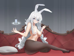 Rule 34 | + +, 1girl, absurdres, animal ears, ass, azur lane, black pantyhose, blue eyes, braid, breasts, bug, butterfly, closed mouth, couch, covered erect nipples, cup, drinking glass, expressionless, fake animal ears, from side, full body, glass, hair between eyes, hair ornament, hairclip, highres, insect, le malin (azur lane), le malin (listless lapin) (azur lane), legs, long hair, looking at viewer, medium breasts, multicolored eyes, nail polish, no shoes, pantyhose, pillow, pink nails, rabbit ears, shirt, side slit, silver hair, simple background, sitting, soles, solo, thighs, toes, twin braids, wine glass, zhanggong