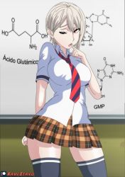 Rule 34 | 1girl, chalkboard, kami otaku, nakiri alice, necktie, red eyes, school uniform, shokugeki no souma, silver hair, wink