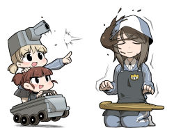 Rule 34 | 10s, aged down, aki (girls und panzer), apron, blue shirt, brown eyes, brown hair, bt-42, closed eyes, commentary, dress shirt, driving, firing, full body, girls und panzer, green eyes, grey skirt, hat, instrument, jacket, kantele, light brown hair, long hair, long sleeves, looking at another, mansyontintai, mika (girls und panzer), mikko (girls und panzer), military, military vehicle, miniskirt, motor vehicle, mud, pants, pleated skirt, school uniform, shirt, short hair, short twintails, simple background, sitting, skirt, smile, standing, striped clothes, striped shirt, tank, track jacket, track pants, twintails, ume (noraneko), vertical-striped clothes, vertical-striped shirt, white background, white shirt