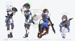 Rule 34 | 4girls, = =, absurdres, ahoge, alternate hairstyle, ammunition pouch, ar-15, arm armor, assault rifle, black footwear, black gloves, black hair, black hat, black pantyhose, blue archive, blue halo, blue sailor collar, blue serafuku, blue skirt, blue sweater, blush, boots, breasts, brown eyes, brown hair, bulletproof vest, clov3r, ear protection, flashlight, flustered, foregrip, full body, glasses, gloves, green eyes, green halo, grey hair, grey halo, gun, hair between eyes, halo, hard hat, hat, headphones, headset, helmet, highres, holding, holding clothes, holding gun, holding hat, holding weapon, knee pads, large breasts, laser sight, long hair, long sleeves, magazine (weapon), miyako (blue archive), miyu (blue archive), moe (blue archive), multiple girls, neckerchief, no shoes, noveske rifleworks, on floor, open mouth, optical sight, pantyhose, pink neckerchief, pleated skirt, pouch, purple eyes, purple hair, rabbit platoon (blue archive), radio, rifle, round eyewear, sailor collar, saki (blue archive), school uniform, scope, serafuku, short hair, simple background, single knee pad, sitting, skirt, soles, sweater, toes, tongue, tongue out, twintails, two-tone skirt, unworn hat, unworn headwear, weapon, white background, white pantyhose, white sailor collar, white skirt, white sneakers, yellow halo, yellow neckerchief
