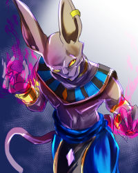 Rule 34 | 1boy, absurdres, animal ears, beerus, blue pants, cat boy, cat ears, cat tail, closed mouth, colored sclera, commentary request, cowboy shot, dragon ball z kami to kami, egyptian clothes, furry, furry male, highres, jonasan (bad-t), male focus, one-hour drawing challenge, pants, solo, tail, yellow sclera
