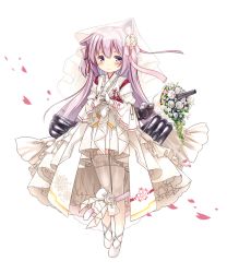 Rule 34 | 1girl, animal ear fluff, animal ears, azur lane, blush, bouquet, bow, bridal veil, cannon, cat ears, cat girl, cat tail, closed mouth, commentary request, flower, full body, gloves, japanese clothes, kimono, kisaragi (azur lane), long hair, long sleeves, petals, pink ribbon, purple hair, red eyes, ribbon, rose, see-through, shoes, simple background, smile, solo, standing, tail, tail bow, tail flower, tail ornament, thighhighs, usume shirou, veil, very long hair, white background, white bow, white flower, white footwear, white gloves, white kimono, white rose, white thighhighs, wide sleeves