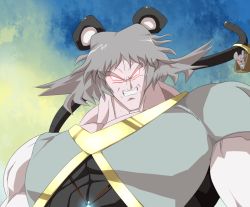 Rule 34 | 1girl, aho, animal ears, basket, broly (dragon ball z), cosplay, crossover, dragon ball, dragonball z, grey hair, manly, mouse (animal), mouse ears, mouse tail, muscular, nazrin, parody, red eyes, short hair, solo, tail, touhou