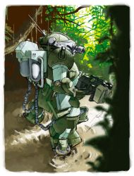 Rule 34 | cable, forest, from side, gun, head tilt, highres, holding, holding gun, holding weapon, mecha, mud, nature, no humans, radio antenna, robot, scopedog, solo, soukou kihei votoms, weapon, yashima (ds-drive)