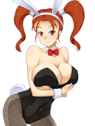 Rule 34 | 1girl, alternate costume, animal ears, blush, bow, bowtie, breast lift, breasts, brown eyes, brown hair, rabbit ears, rabbit tail, playboy bunny, cleavage, crossed arms, dragon quest, dragon quest viii, fake animal ears, fishnet pantyhose, fishnets, huge breasts, jessica albert, kawanuma uotsuri, leaning forward, long hair, pantyhose, solo, square enix, tail, twintails, wrist cuffs