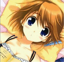 Rule 34 | 00s, 1girl, blush, book, brown hair, folded ponytail, jpeg artifacts, komaki manaka, pillow, solo, to heart (series), to heart 2