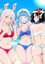 Rule 34 | beach, bikini, blue hair, hat, nakano, nakano hitomi, nurse cap, original, swimsuit