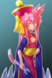 Rule 34 | 1girl, animal ears, bad id, bad pixiv id, blazblue, cameo, cat ears, cat tail, chinese clothes, claw (weapon), cleavage cutout, clothing cutout, colored skin, cosplay, flat chest, glasses, hair ribbon, hand on own hip, hat, highres, iron tager, kokonoe (blazblue), lei lei, lei lei (cosplay), long hair, momorifu, ofuda, pince-nez, pink hair, pink skin, ponytail, ribbon, sash, semi-rimless eyewear, sidelocks, solo, tail, two side up, under-rim eyewear, vampire (game), weapon, wrench, yellow eyes