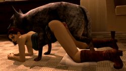 Rule 34 | 1girl, 3d, all fours, animated, animated gif, bare shoulders, bestiality, boots, bouncing breasts, breasts, clothed sex, dog, doggystyle, full body, gun, half-closed eyes, indoors, jill valentine, looping animation, moaning, noname55, on floor, open mouth, resident evil, rolling eyes, sex, sex from behind, short hair, thighs, top-down bottom-up, vaginal, weapon