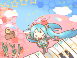 Rule 34 | &gt; &lt;, 1girl, :d, ahoge, aqua hair, box, cat, detached sleeves, closed eyes, fang, hatsune miku, instrument, long hair, miracle paint (vocaloid), necktie, open mouth, paint can, paintbrush, painting (action), piano, piano keys, sakuramori sumomo, smile, solo, spring onion, thighhighs, trim brush, twintails, vocaloid, xd