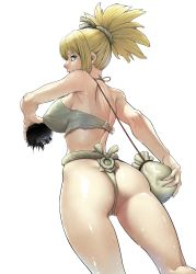 Rule 34 | 1girl, absurdres, ass, back, bikini, blonde hair, blue eyes, bow, covered clitoris, dr. stone, full body, fundoshi, green eyes, highres, holding, holding rock, japanese clothes, kohaku (dr. stone), magnet, magnetism, medium hair, multicolored eyes, partially visible vulva, ponytail, pouch, pussy, rock, shiny skin, simple background, solo, swimsuit, turiganesou800, wedgie, wet, white background