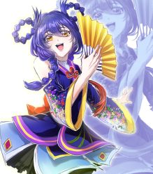 Rule 34 | 10s, 1girl, angelic angel, blue hair, braid, detached sleeves, hand fan, floral print, folding fan, japanese clothes, love live!, love live! school idol project, mu kougai, open mouth, smile, solo, sonoda umi, yellow eyes, zoom layer