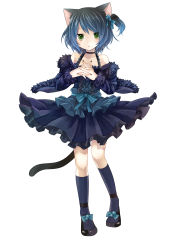 Rule 34 | 1boy, animal ears, black socks, bow, cat boy, cat ears, cat tail, child, crossdressing, detached sleeves, dress, full body, gradient hair, green eyes, hair bow, highres, male focus, multicolored hair, own hands together, ryoune yami, shoes, short hair, socks, solo, standing, tail, toudou charo, tr, trap, utau