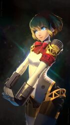 Rule 34 | 1girl, aegis (persona), android, armband, blonde hair, blue eyes, bow, bowtie, breasts, closed mouth, cowboy shot, gun, hair between eyes, hairband, headphones, highres, joints, light smile, lips, mechanical parts, metal, metal skin, persona, persona 3, persona 3 portable, persona 3 reload, phone wallpaper, red armband, red bow, red bowtie, robot ears, robot girl, robot joints, rolleta sousa, s.e.e.s, short hair, simple background, small breasts, solo, wallpaper, weapon