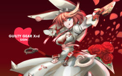 Rule 34 | 1girl, ;p, belt, blue eyes, blush, bouquet, bra, breasts, bridal veil, cleavage, cleavage cutout, clothing cutout, clover, copyright name, ascot, dress, earrings, elphelt valentine, flower, four-leaf clover, gloves, guilty gear, guilty gear xrd, gun, hairband, haku (grimjin), heart, jewelry, large breasts, long sleeves, one eye closed, petals, pink hair, puffy long sleeves, puffy sleeves, red bra, red flower, red rose, rose, rose petals, short hair, shotgun, smile, solo, spikes, tongue, tongue out, underwear, veil, wallpaper, weapon, white dress