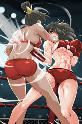Rule 34 | 2girls, boxing, catfight, cinder fall, multiple girls, muscular, muscular female, nonoririn, punching, rwby, stomach punch, tagme