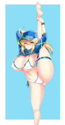Rule 34 | 1girl, artoria pendragon (fate), blonde hair, blue eyes, breasts, fate (series), highres, huge breasts, mysterious heroine x (fate), mysterious heroine xx (fate), navel, solo, split, standing, standing on one leg, standing split, thick thighs, thighs, yasakani an