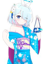 Rule 34 | 1girl, absurdres, alternate costume, aqua eyes, aqua hair, arona (blue archive), bag charm, blue archive, blunt bangs, braid, charm (object), choker, commentary request, eyes visible through hair, hadanugi dousa, hagoonha, hair over one eye, hairband, halo, highres, holding, japanese clothes, kimono, long sleeves, looking at viewer, multicolored hair, obi, obiage, open clothes, open kimono, sash, short hair, sidelocks, simple background, single braid, smile, solo, two-tone hair, wallet, white background, wide sleeves