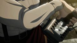 1girl angry animated animated_gif black_hair blade grey_eyes mikasa_ackerman shingeki_no_kyojin short_hair solo weapon