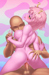 Rule 34 | 10s, 1boy, 1girl, antennae, anus, arched back, ashido mina, ass, ass grab, back, bald, black sclera, blush, boku no hero academia, breasts, censored, colored sclera, colored skin, faceless, faceless male, from behind, gaping, geworin, groping, holding hands, hetero, highres, looking at viewer, looking back, medium breasts, nipples, nude, penis, pink hair, pink skin, pointless censoring, pussy, pussy juice, sex, short hair, spread anus, tongue, tongue out, uncensored, vaginal, yellow eyes