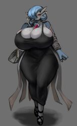 Rule 34 | 1girl, bag, blue hair, breasts, cleavage, creatures (company), curvy, female focus, full body, game freak, gardevoir, gen 3 pokemon, gigantic breasts, gipehtyboo, handbag, highres, jewelry, mature female, medium hair, mole, mole on breast, mole under eye, nintendo, pokemon, red eyes, ring, skindentation, solo, thick thighs, thighs, wide hips