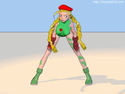 Rule 34 | 3d, animated, animated gif, beret, blonde hair, braid, cammy white, capcom, hat, hentaikid, leotard, solo, street fighter, twin braids