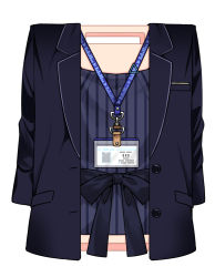 Rule 34 | a-chan (hololive), black jacket, black shirt, commentary, cutting board, highres, hololive, id card, jacket, lanyard, long sleeves, no humans, objectification, official alternate costume, open clothes, open jacket, shirt, simple background, striped clothes, striped shirt, symbol-only commentary, tenbin gashira, vertical-striped clothes, vertical-striped shirt, virtual youtuber, white background