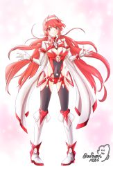 Rule 34 | 1girl, absurdres, breasts, chest jewel, cleavage cutout, clothing cutout, drawing, elbow gloves, gloves, headpiece, highres, large breasts, long hair, prototype design, pyra (xenoblade), pyra (xenoblade) (prototype), red eyes, simple background, sofusan1526, solo, twintails, very long hair, white background, xenoblade chronicles (series), xenoblade chronicles 2