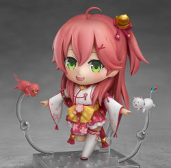 Rule 34 | 1girl, :d, absurdres, ahoge, artist name, bell, cherry blossom print, commentary, english commentary, floral print, full body, green eyes, hair bell, hair between eyes, hair ornament, highres, hololive, japanese clothes, kimono, long hair, looking at viewer, nendoroid, open mouth, outstretched arms, red hair, round teeth, sakura miko, sakura miko (1st costume), shiori2525, smile, solo, standing, standing on one leg, teeth, thighhighs, upper teeth only, virtual youtuber, white kimono, white thighhighs, wide sleeves, x hair ornament