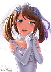 Rule 34 | 1boy, 2018, absurdres, aqua eyes, artist name, bare shoulders, blush, breasts, brown hair, choker, cleavage, collarbone, diadem, dress, elbow gloves, eyelashes, facing viewer, flower, flower hair ornament, flower on head, frilled choker, frilled dress, frilled gloves, frills, gloves, hadaparuka, hair ornament, half-closed eyes, hands up, happy, highres, huge filesize, idolmaster, idolmaster side-m, jewelry, long hair, looking at viewer, male focus, mizushima saki, namco, neck, open mouth, own hands together, pov, ring, side bangs, sidelocks, sleeveless, sleeveless dress, standing, tiara, transparent background, trap, twintails, veil, wedding band, wedding dress, wedding ring, white choker, white dress, white gloves
