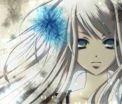 Rule 34 | 1girl, aonoe, expressionless, floating hair, flower, grey hair, hair flower, hair ornament, long hair, looking at viewer, no pupils, original, portrait, solo, very long hair